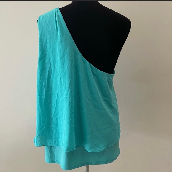 Asymmetrical Ruffle Sleeve Teal One Shoulder Blouse - Picture 5 of 6